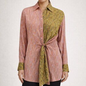 Beatrice .b Italia Silk Blend Patchwork Tunic Shirt Scratch Print Size 2